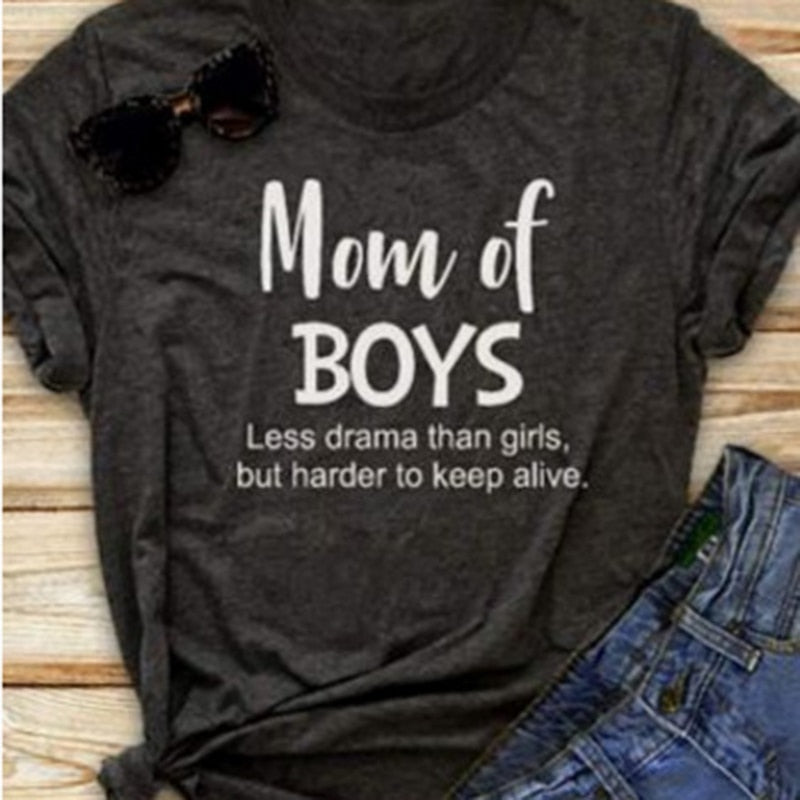 T-shirt MOM OF BOYS Print Summer Funny T shirts Women Men hipster Casual Top Shirts