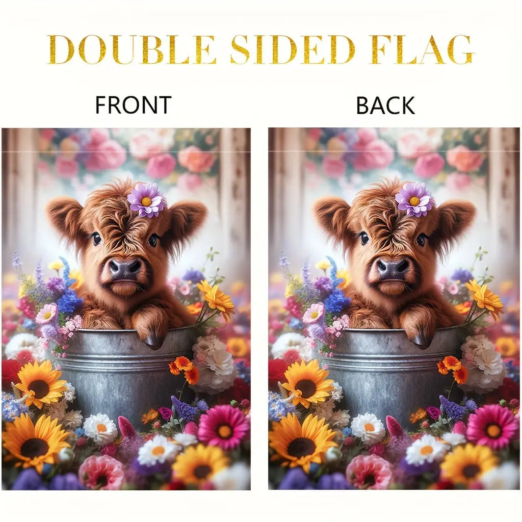 Charming Highland Cow & Floral Bucket Garden Flag - image5