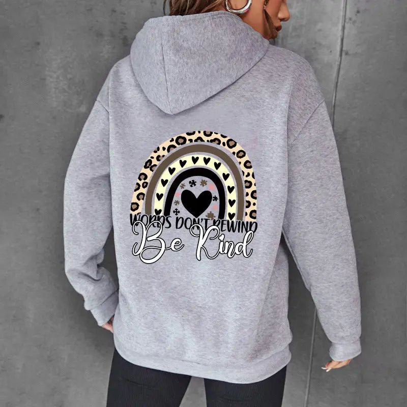 Grey Be Kind Letter Print Women's Hoodie