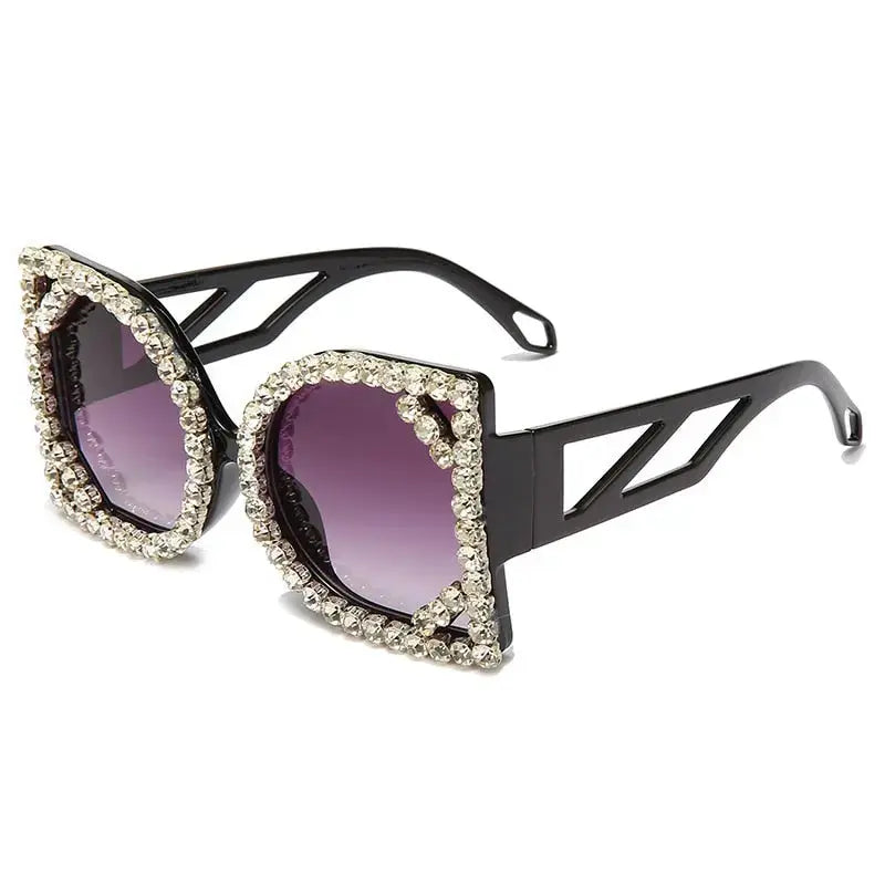 Luxury Diamond-studded Sunglasses Fashion D-shaped Big Frame Sun glasses Female - Image #2