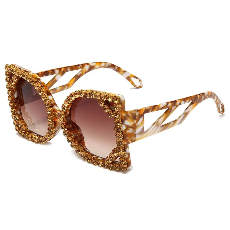 Luxury Diamond-studded Sunglasses Fashion D-shaped Big Frame Sun glasses Female - Image #12