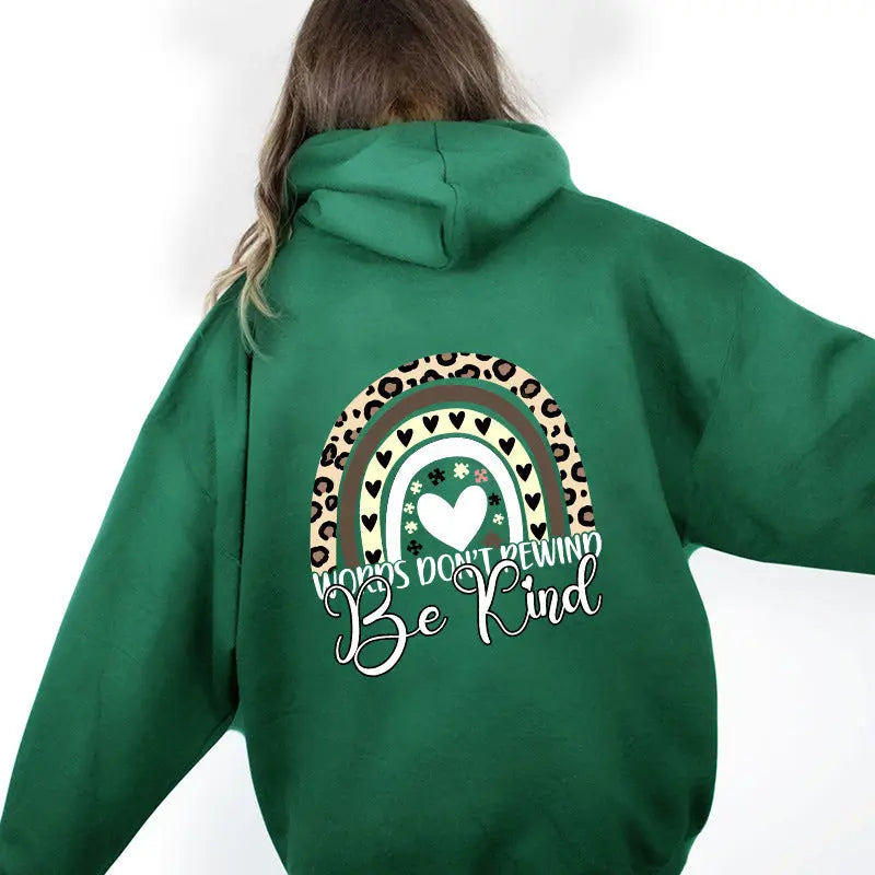 Green Be Kind Letter Print Women's Hoodie