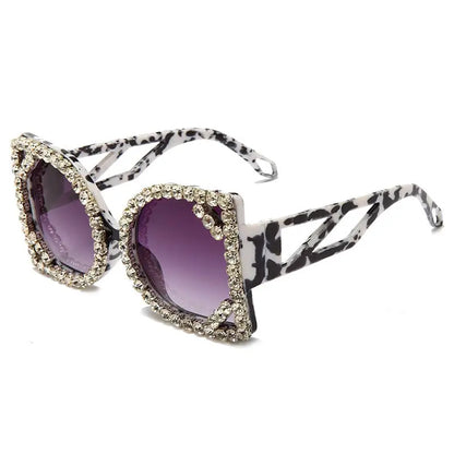 Luxury Diamond-studded Sunglasses Fashion D-shaped Big Frame Sun glasses Female - Image #3