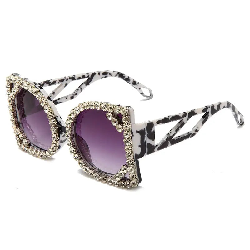 Luxury Diamond-studded Sunglasses Fashion D-shaped Big Frame Sun glasses Female - Image #10