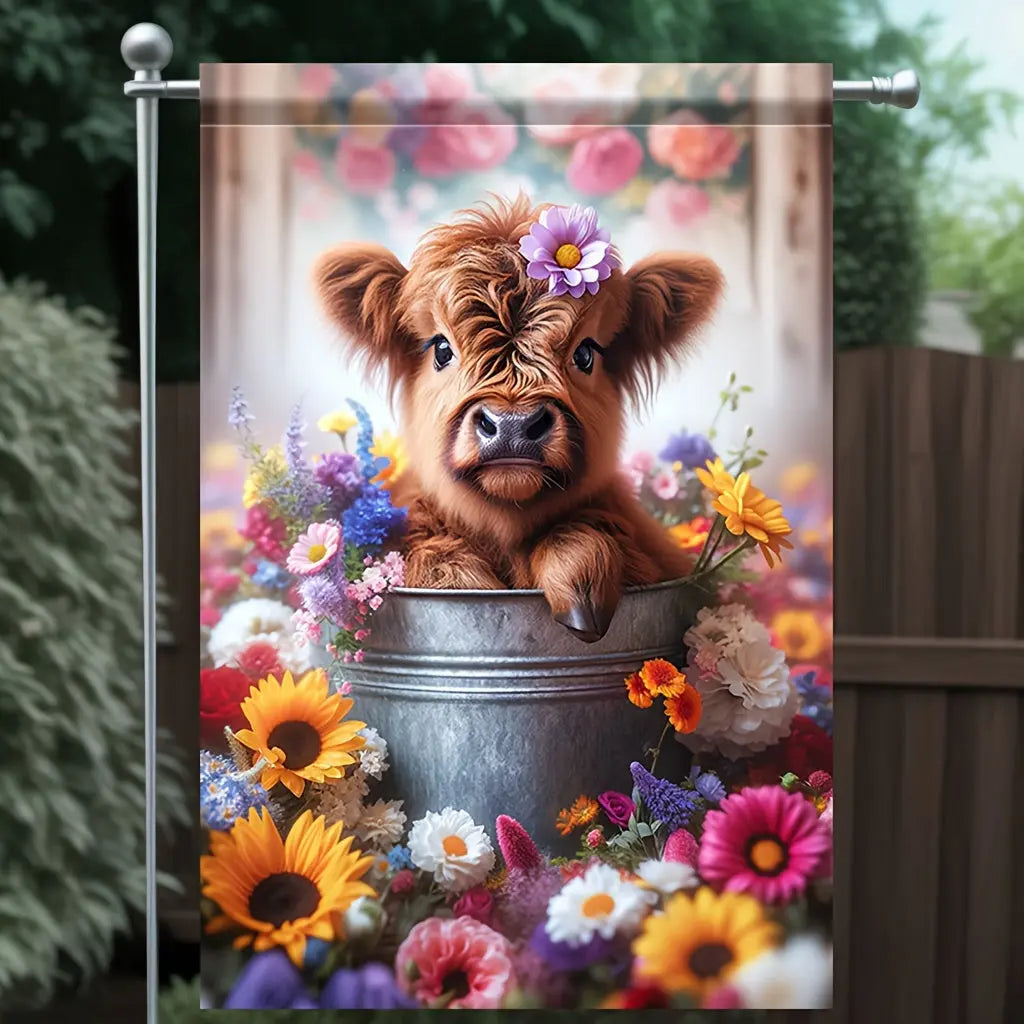 Charming Highland Cow & Floral Bucket Garden Flag - image7