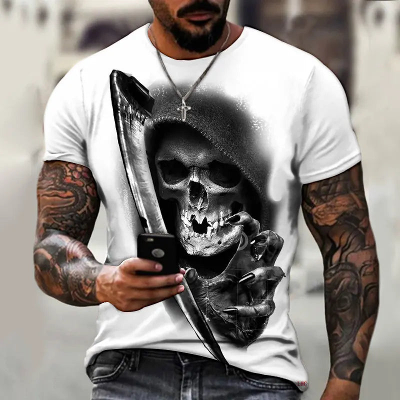 Summer Horror Skull 3D Digital Print for Men's T-Shirts - Image #7