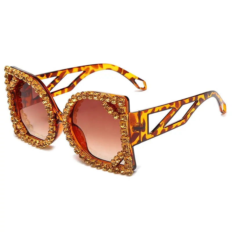 Luxury Diamond-studded Sunglasses Fashion D-shaped Big Frame Sun glasses Female - Image #6