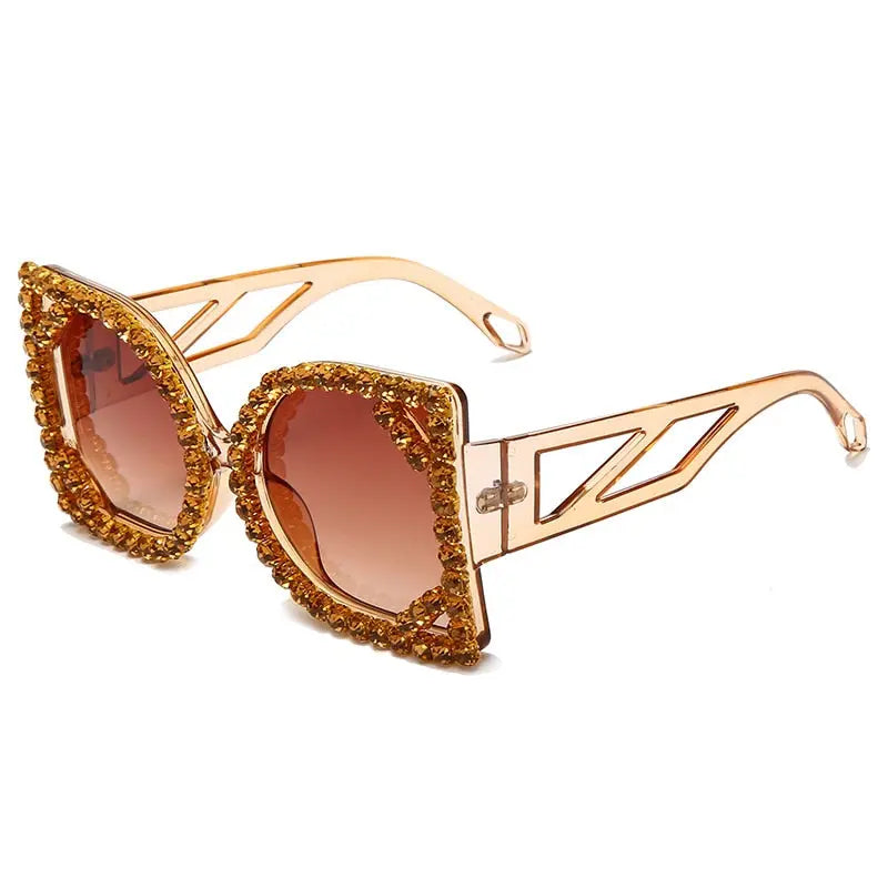 Luxury Diamond-studded Sunglasses Fashion D-shaped Big Frame Sun glasses Female - Image #13