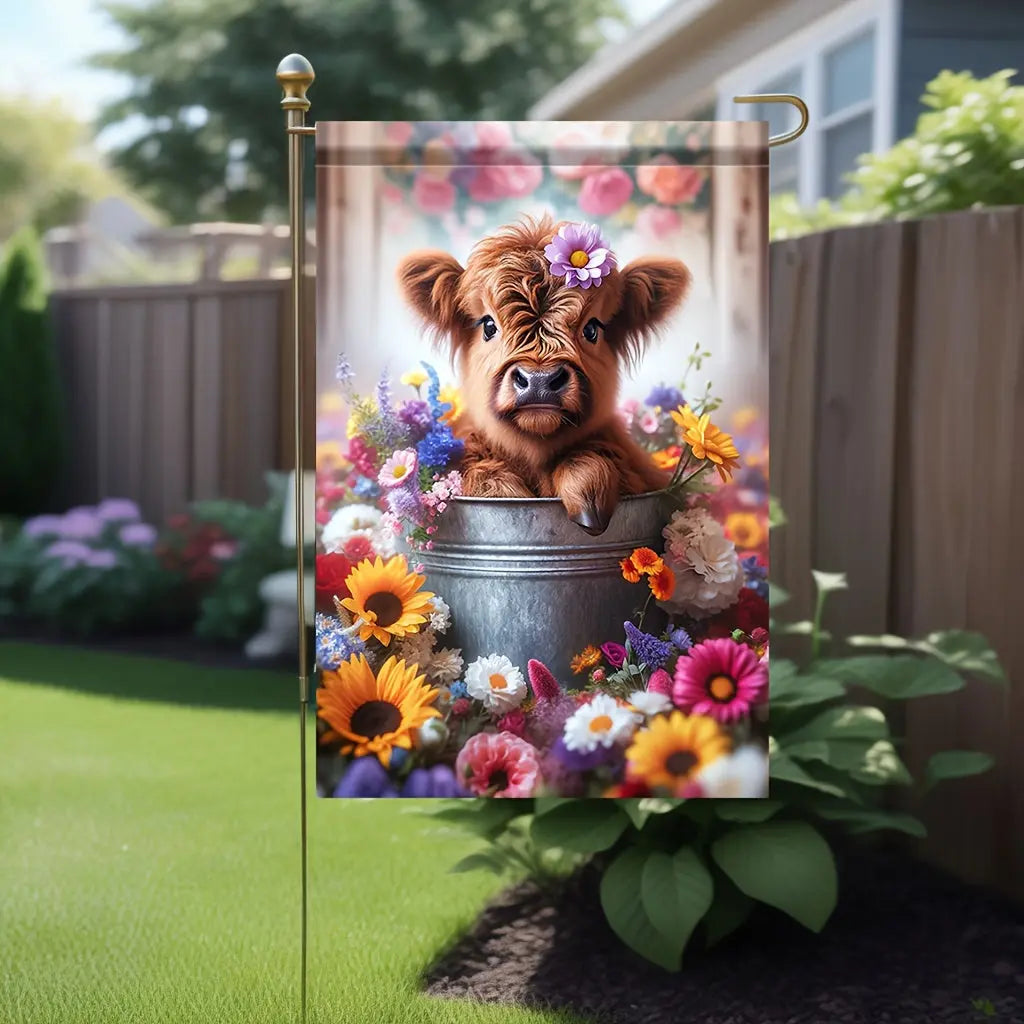 Charming Highland Cow & Floral Bucket Garden Flag - image6