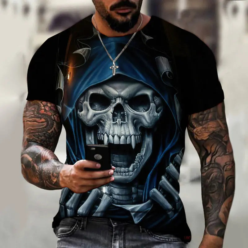 Summer Horror Skull 3D Digital Print for Men's T-Shirts - Image #5