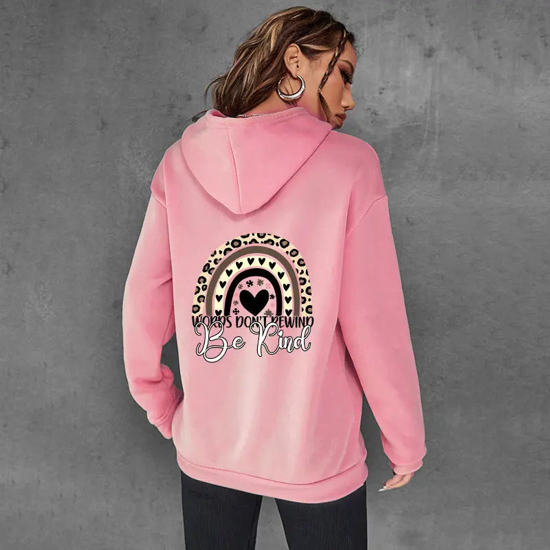 Pink Be Kind Letter Print Women's Hoodie