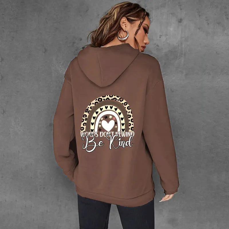 Brown Be Kind Letter Print Women's Hoodie