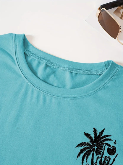 Coconut Tree  Letter Print Casual TShirt Womens Summer Top image2