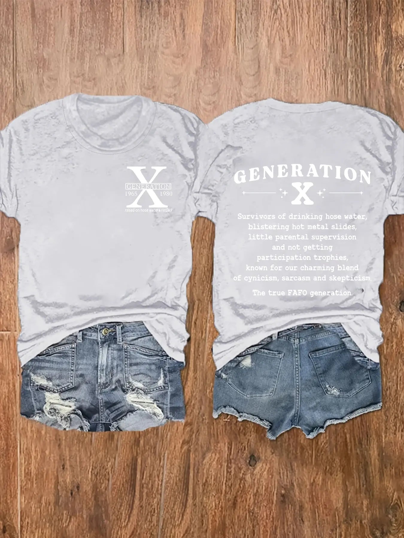 Chic Plus Size Letter Gen X Print Womens TShirt Light Grey image1