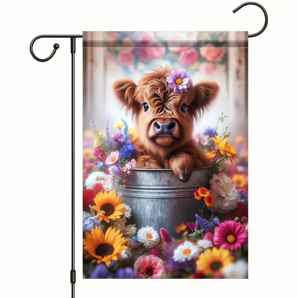 Charming Highland Cow & Floral Bucket Garden Flag - image3