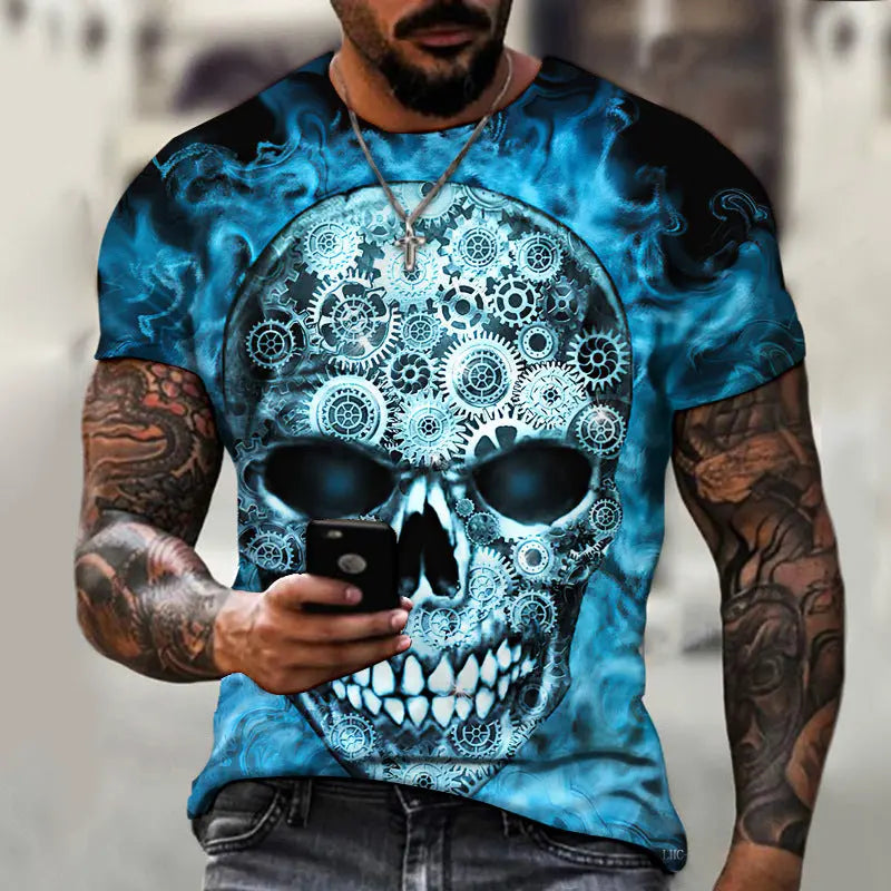 Summer Horror Skull 3D Digital Print for Men's T-Shirts - Image #3