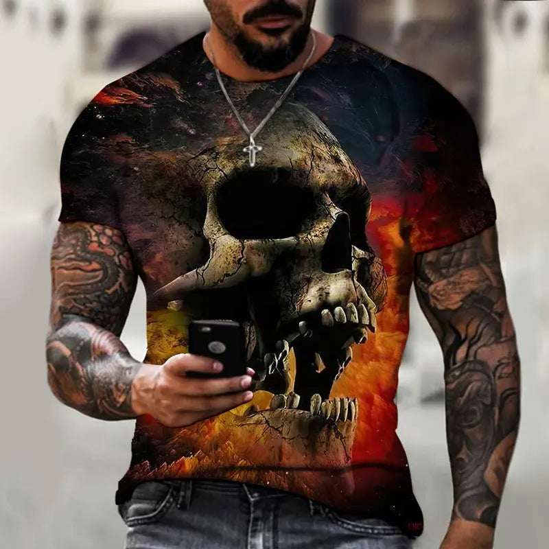 Summer Horror Skull 3D Digital Print for Men's T-Shirts - Image #8