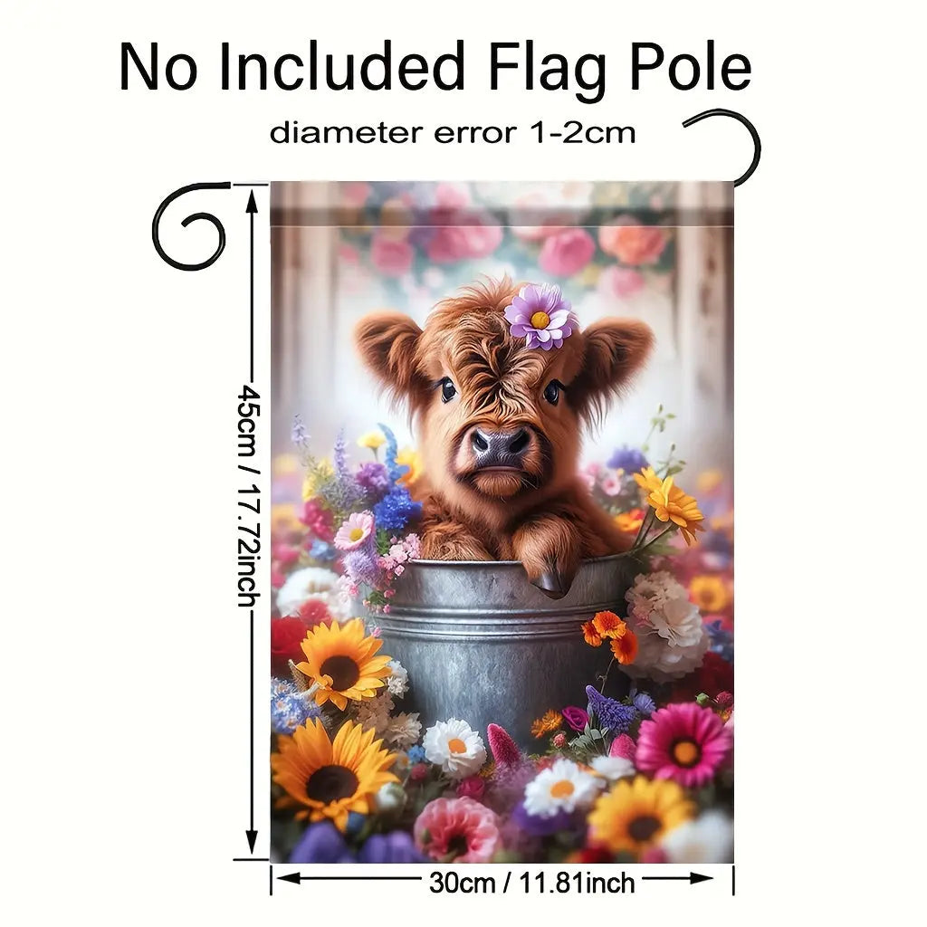 Charming Highland Cow & Floral Bucket Garden Flag - variants4