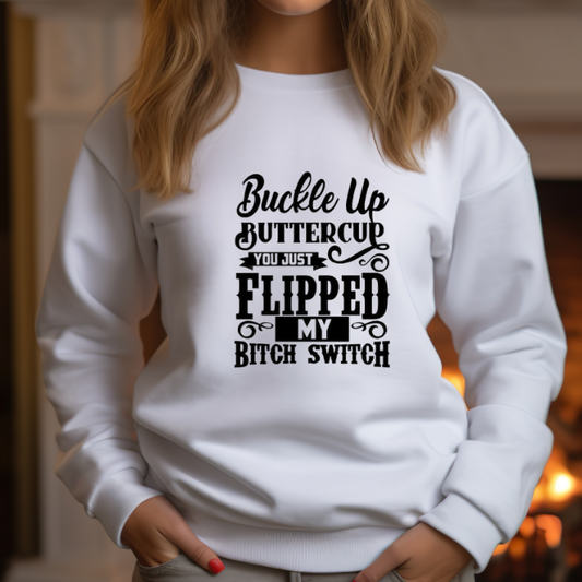 White Ladies Tied Butterfly Clasp Letters Printed Crew Neck Sweatshirt