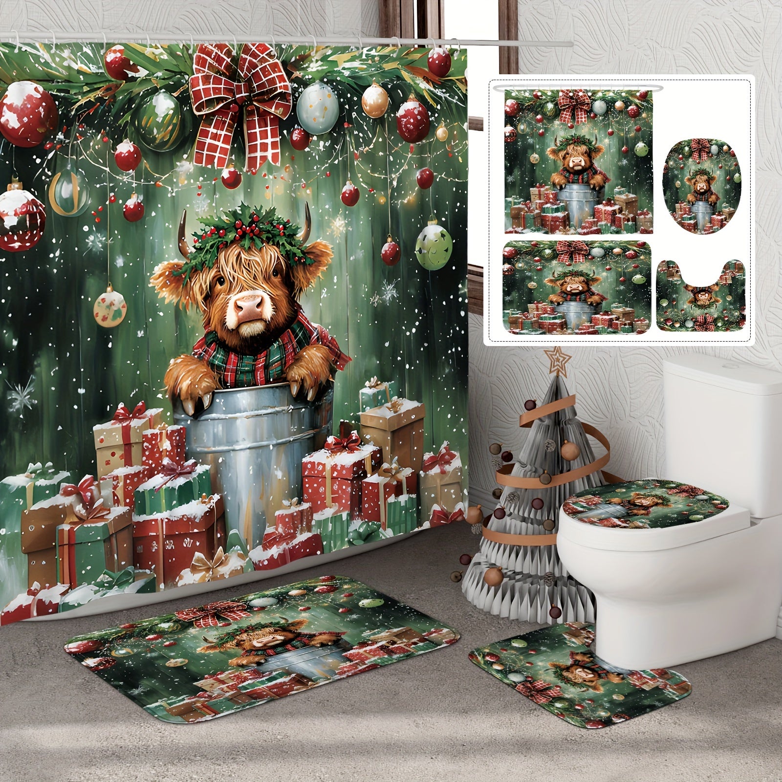 https://alittledisandat.com › products › highland-cow-christmas-shower-set-with-bath-mat-hooks1728986742599 image0