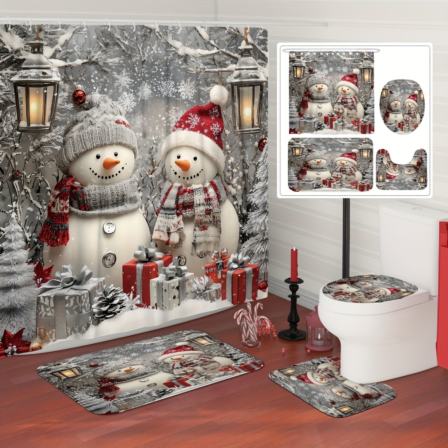 https://alittledisandat.com › products › festive-snowman-santa-christmas-shower-curtain-set1729785396101 image0