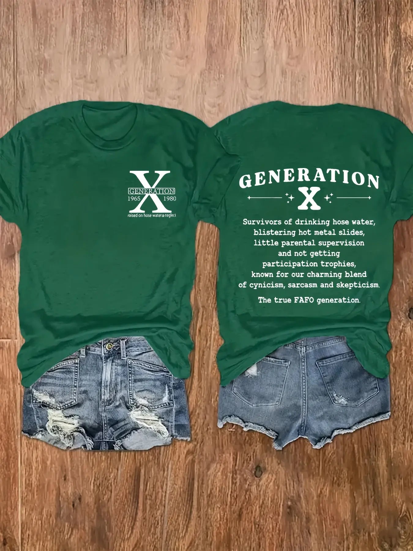 Chic Plus Size Letter Gen X Print Womens TShirt Green image2