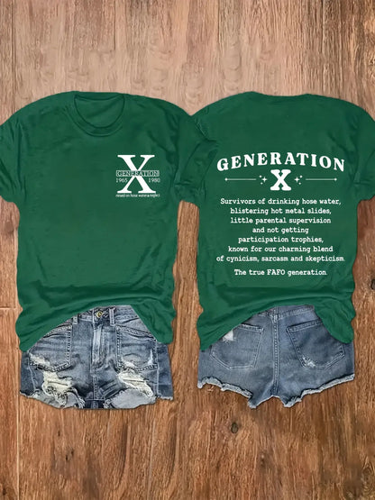 Chic Plus Size Letter Gen X Print Womens TShirt Green image2