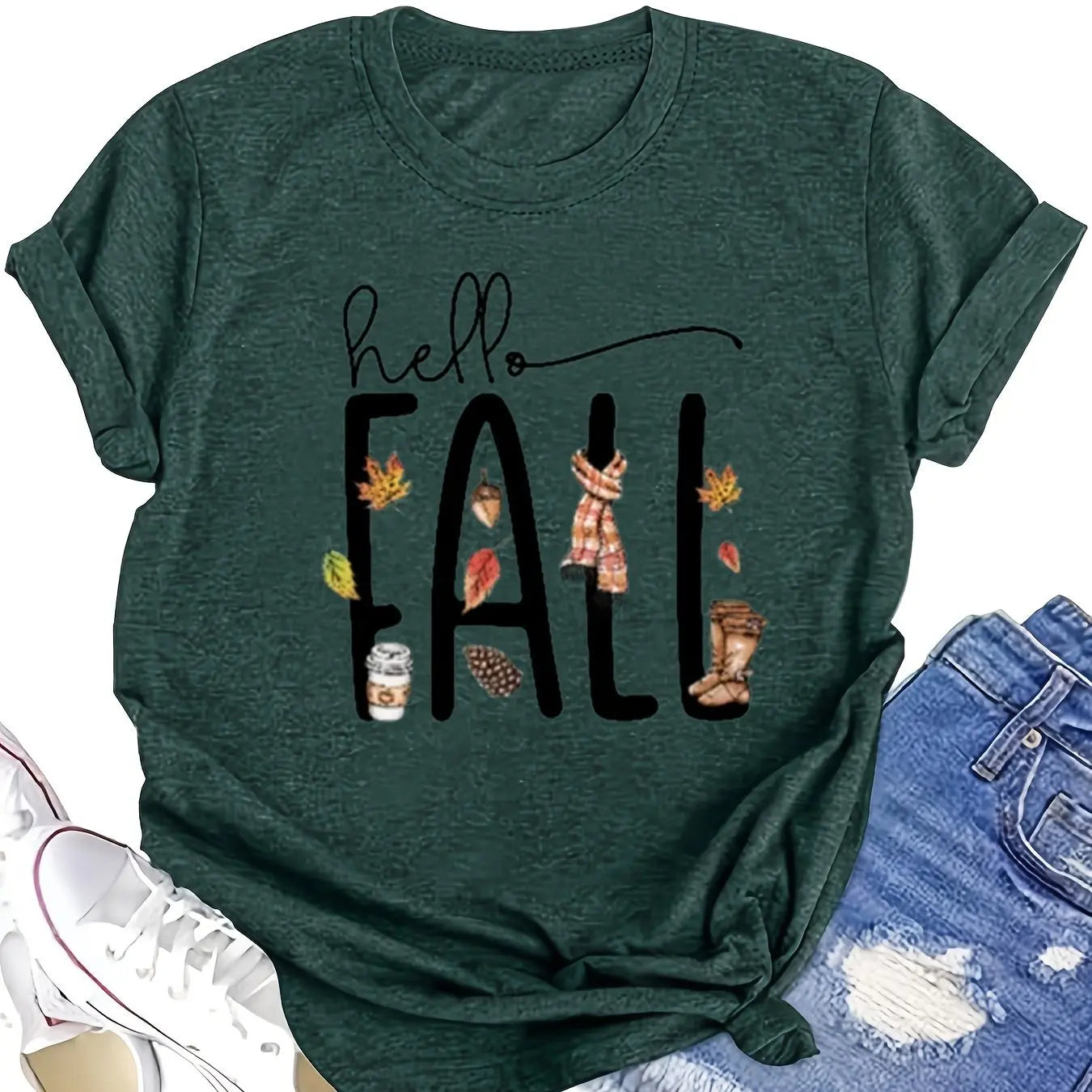 Women's Vibrant Fall Print Plus Size TShirt variants6