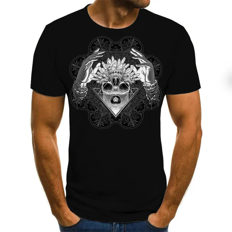 Horror Skull Print Short Sleeve T-Shirts For Men A Little Dis An Dat