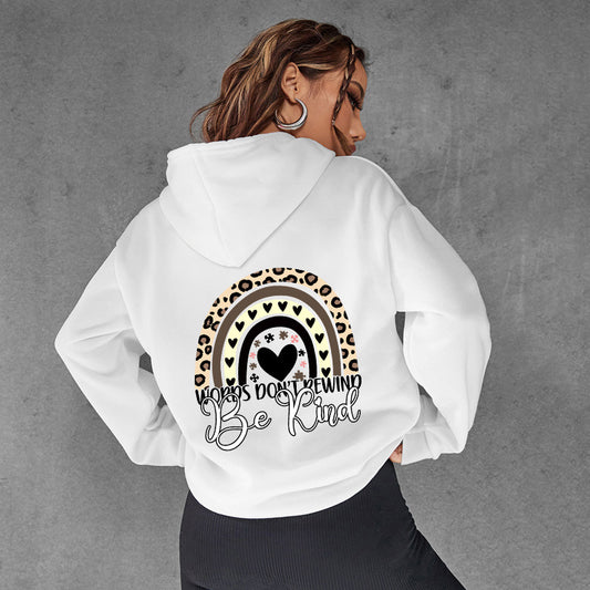White Be Kind Letter Print Women's Hoodie