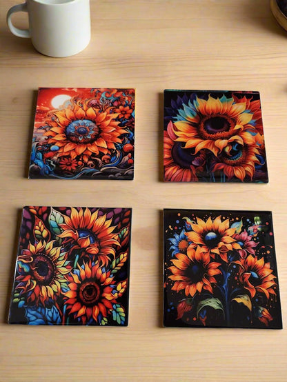 Colorful Sunflowers 4-inch table coasters