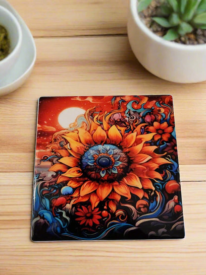 Colorful Sunflowers 4-inch table coasters 1