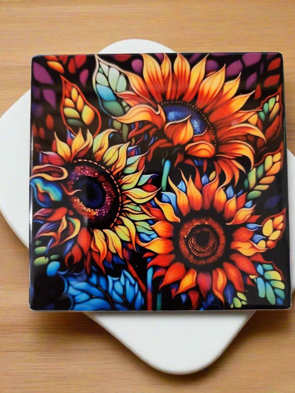 Colorful Sunflowers 4-inch table coasters 3