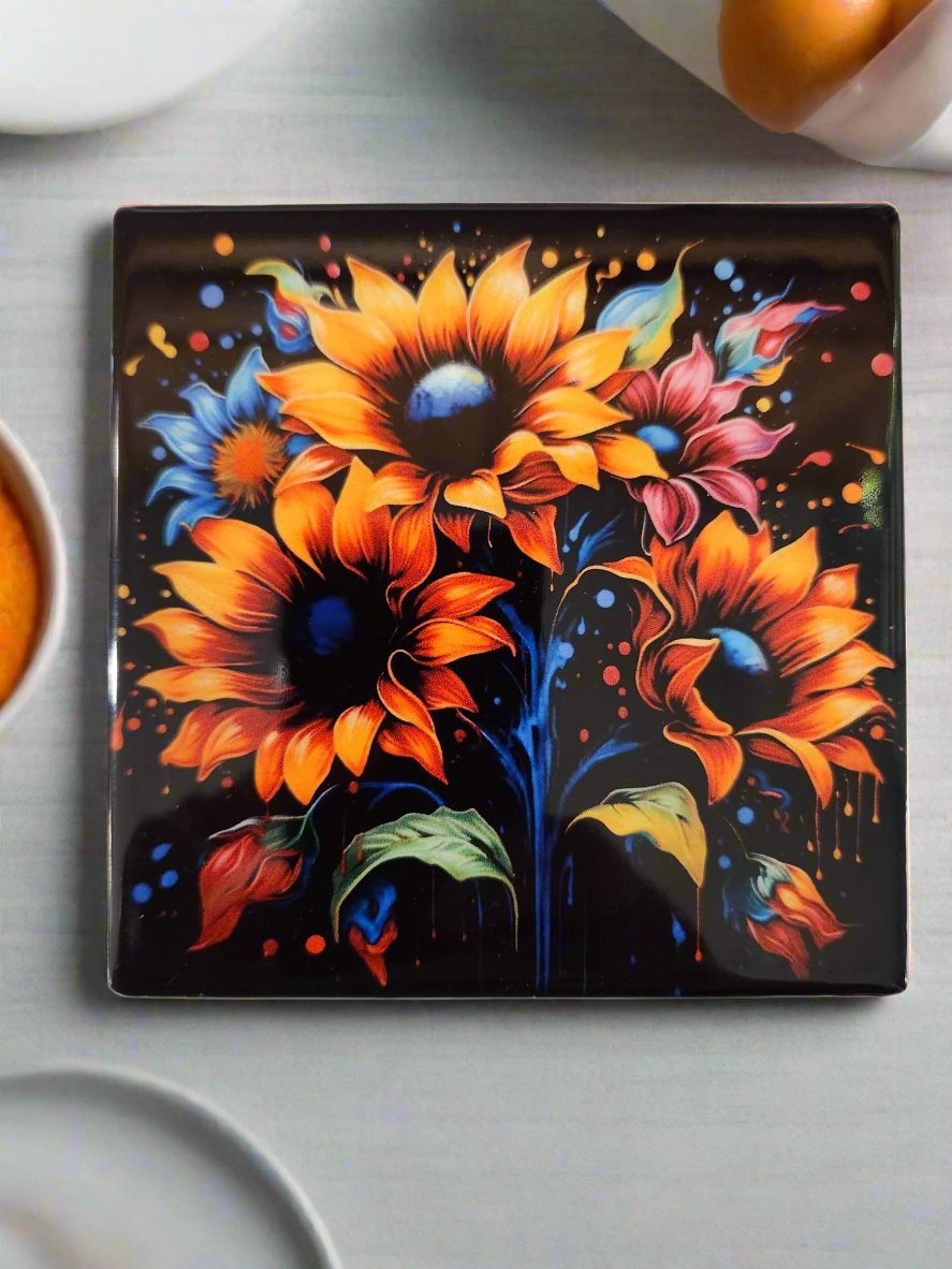 Colorful Sunflowers 4-inch table coasters 4