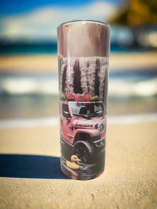 Pink Jeep w/ waterfall 20oz Tumbler - Image #1