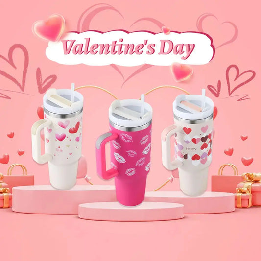 Valentines Day Gift Thermal Mug 40oz Straw Coffee Insulation Cup With Handle Portable Car Stainless Steel Water Bottle LargeCapacity Travel BPA Free Thermal Mug - Image #1