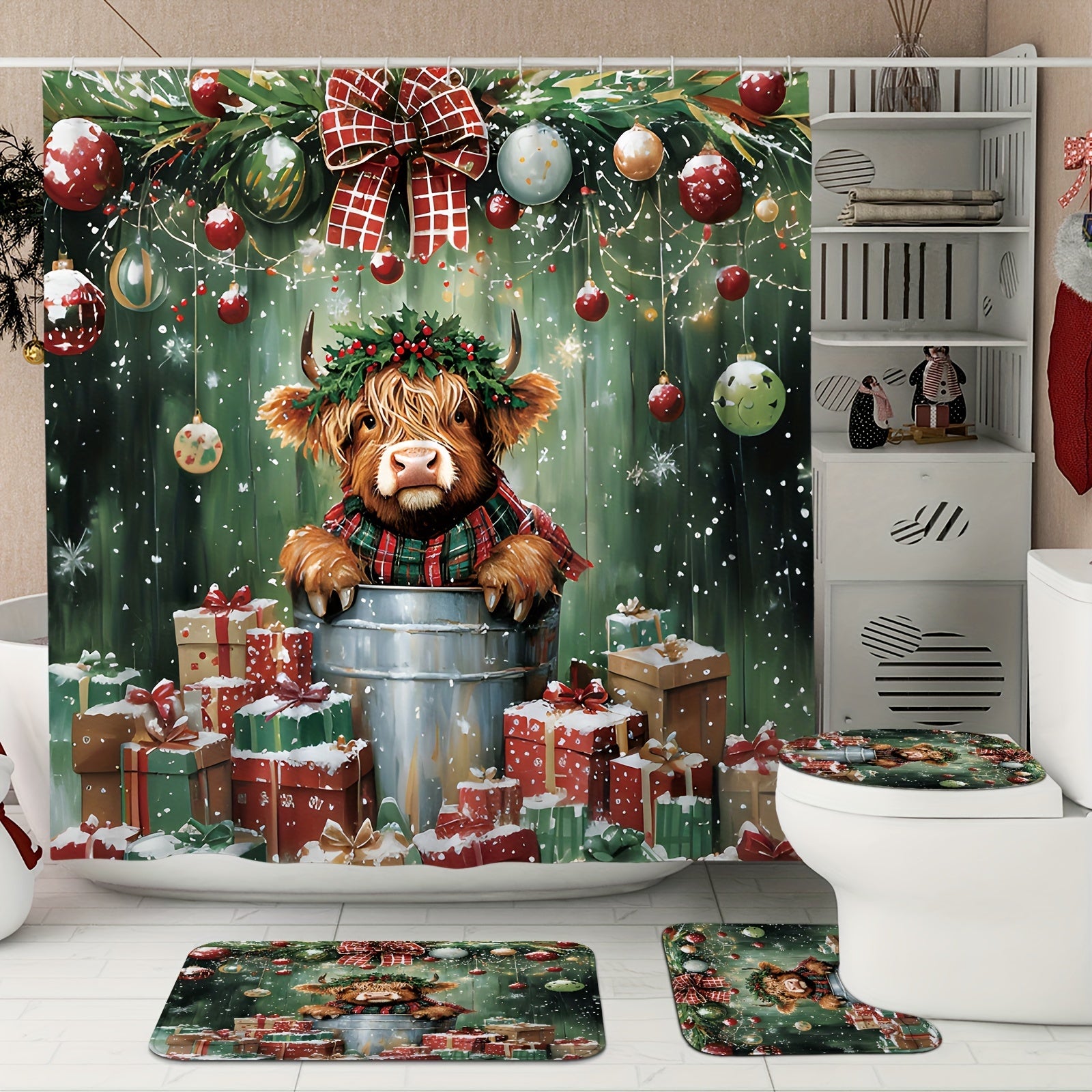 https://alittledisandat.com › products › highland-cow-christmas-shower-set-with-bath-mat-hooks1728986742599 image1