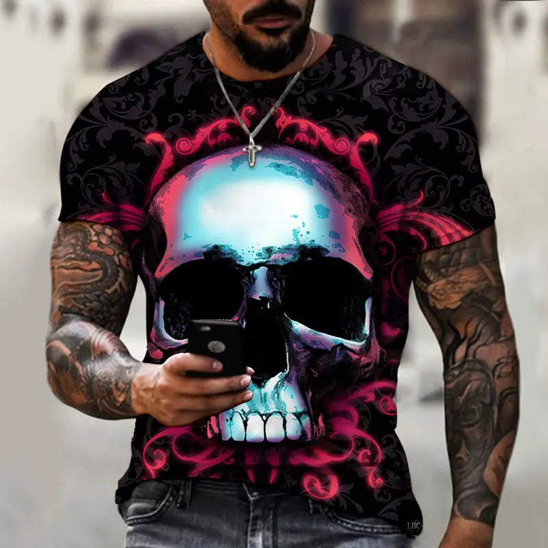 Summer Horror Skull 3D Digital Print for Men's T-Shirts - Image #4