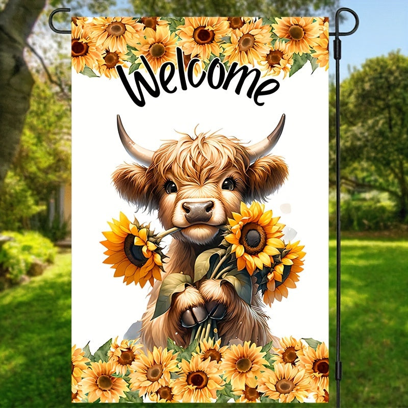 1pc, Highland Cow Sunflower Garden Flag - image0