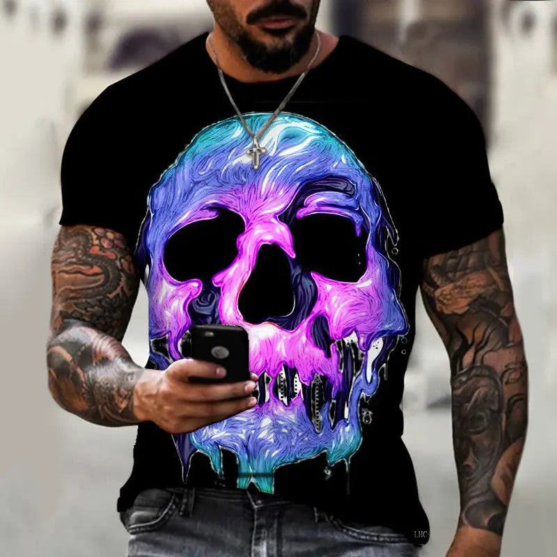 Summer Horror Skull 3D Digital Print for Men's T-Shirts - Image #6