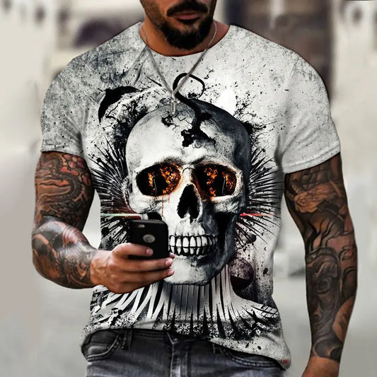 Summer Horror Skull 3D Digital Print for Men's T-Shirts - Image #1