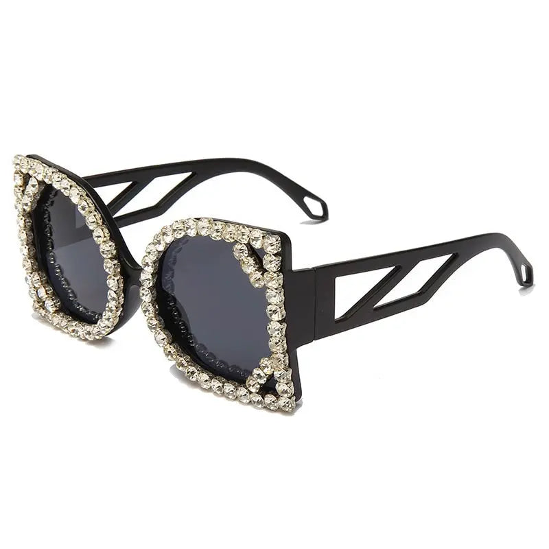 Luxury Diamond-studded Sunglasses Fashion D-shaped Big Frame Sun glasses Female - Image #8