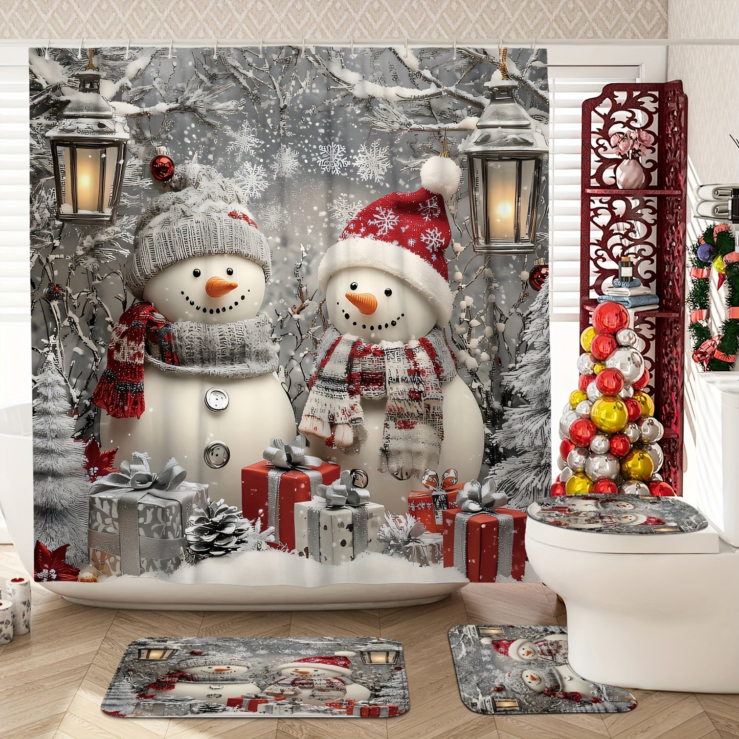 https://alittledisandat.com › products › festive-snowman-santa-christmas-shower-curtain-set1729785396101 image1