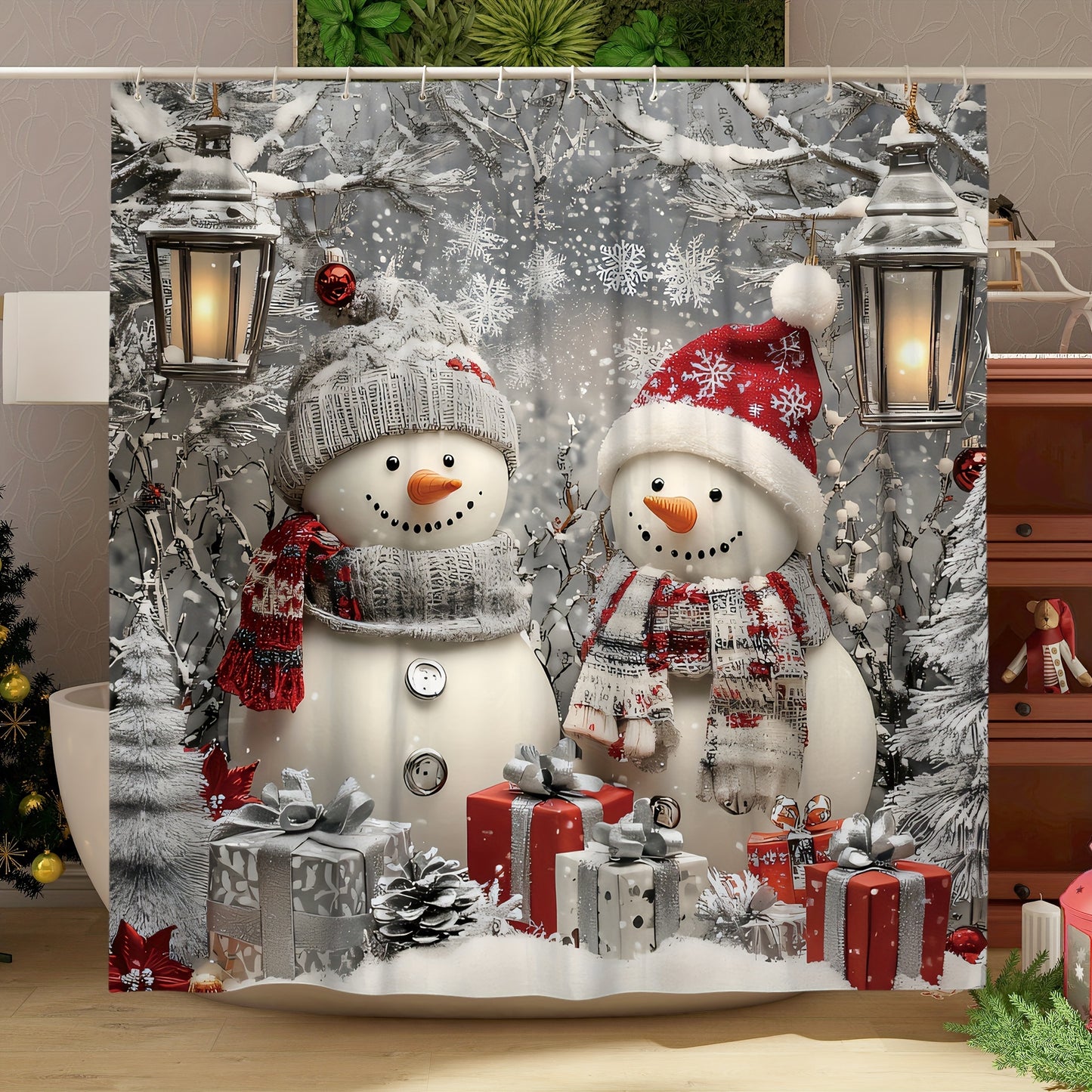 https://alittledisandat.com › products › festive-snowman-santa-christmas-shower-curtain-set1729785396101 image6