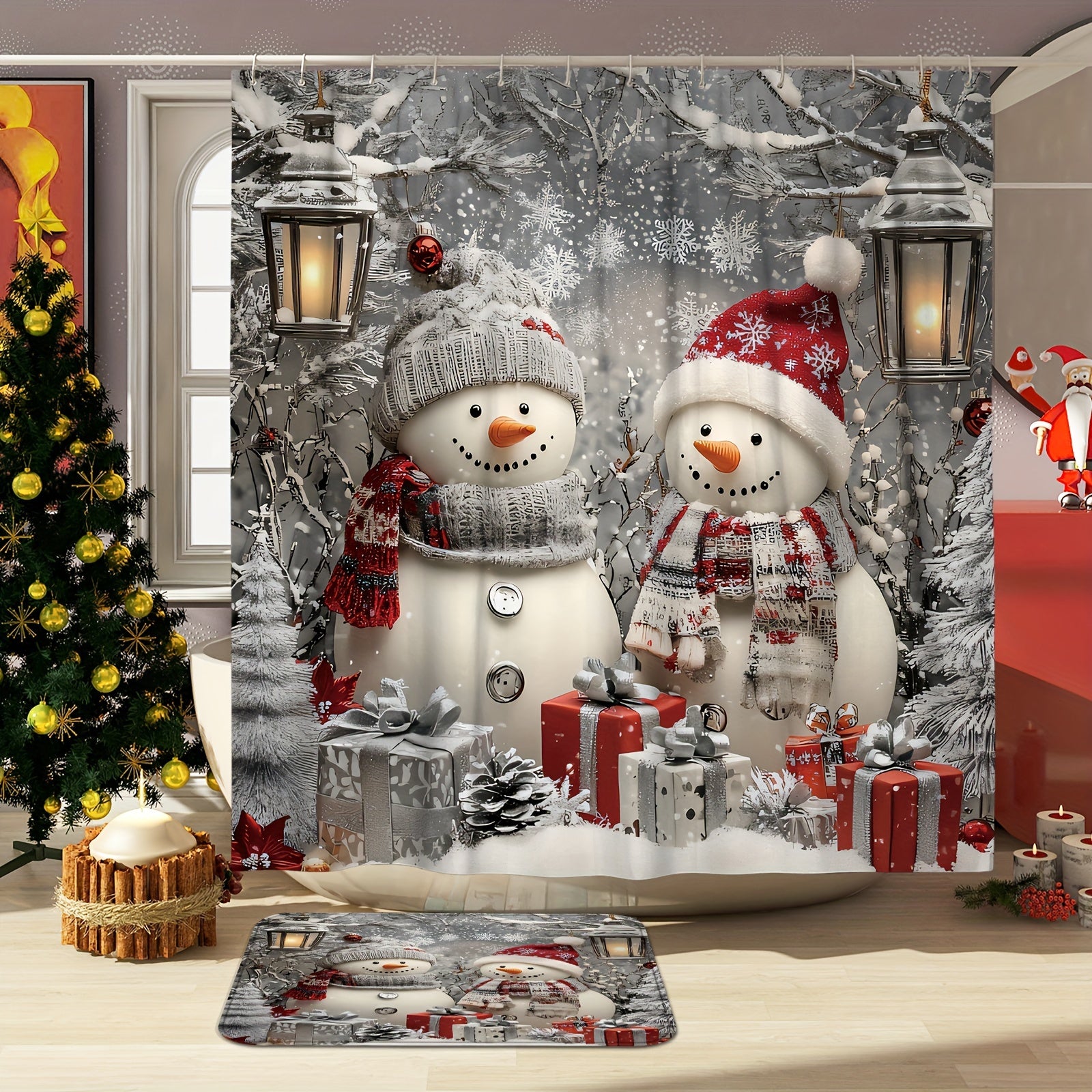 https://alittledisandat.com › products › festive-snowman-santa-christmas-shower-curtain-set1729785396101 image7