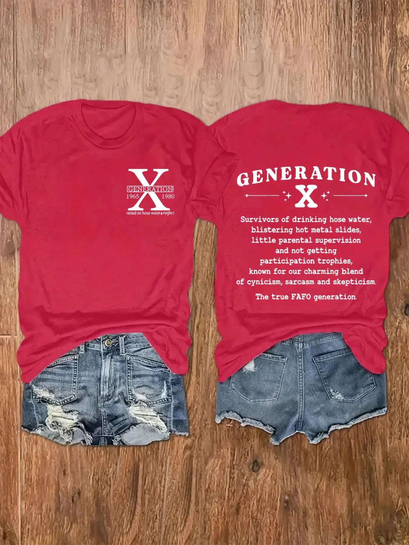 Chic Plus Size Letter Gen X Print Womens TShirt Red image4