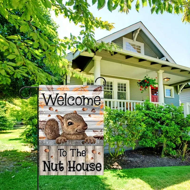  Welcome To The Nut House Flag Cute Squirrel Fall Garden Flag-  image1