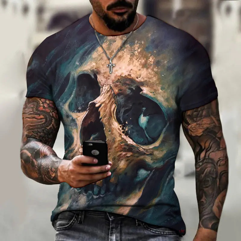 Summer Horror Skull 3D Digital Print for Men's T-Shirts - Image #2